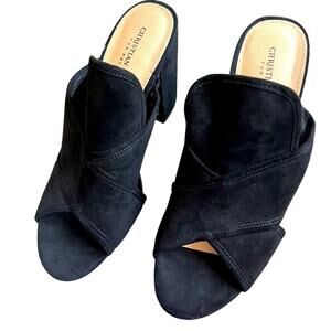 NWOB Christian Siriano Black Suede Block Heel Mules Size 9